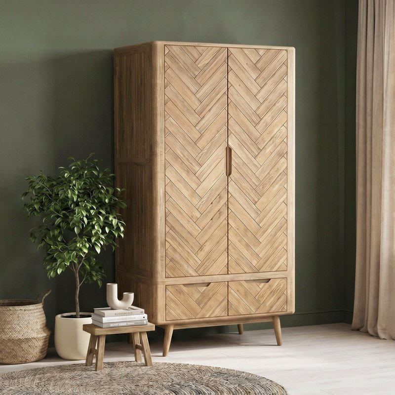 Photo 1 of Solid oak double wardrobe | herringbone detail Photo 1 of Solid oak double wardrobe | herringbone detail