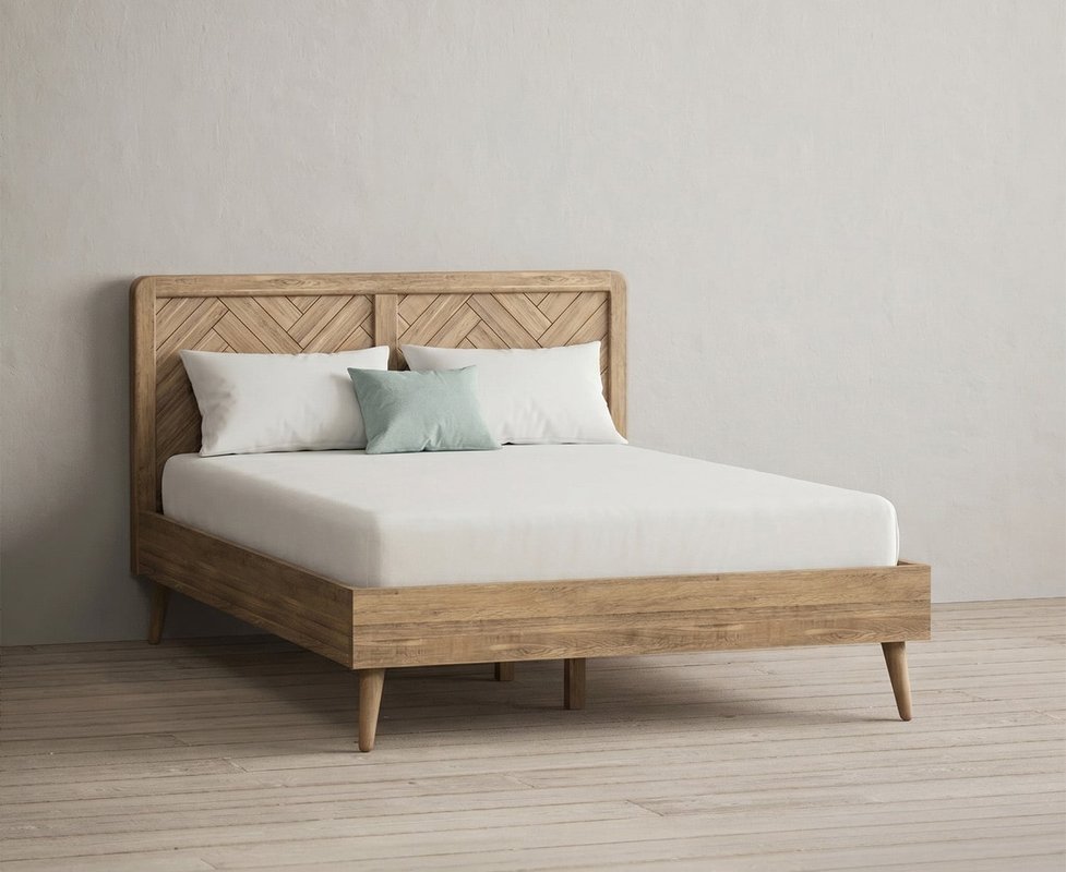 Photo of Solid oak double bed | herringbone detail Photo of Solid oak double bed | herringbone detail