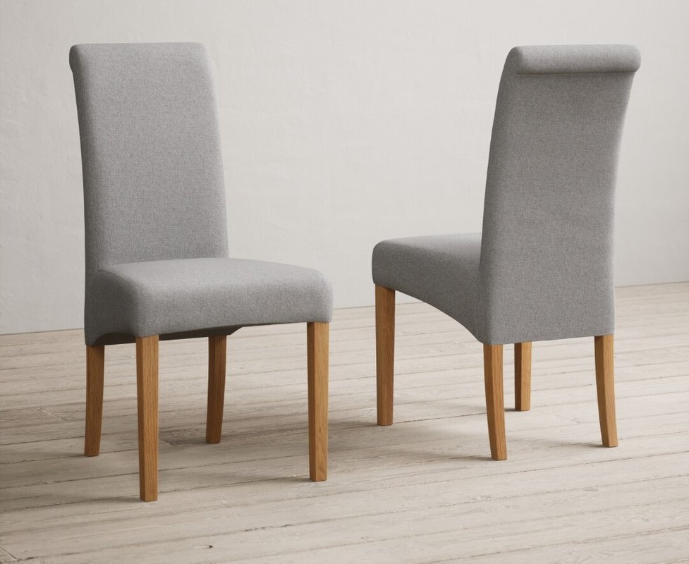 Photo 1 of York 120cm solid oak dining table with 6 grey scroll back chairs Photo 1 of York 120cm solid oak dining table with 6 grey scroll back chairs