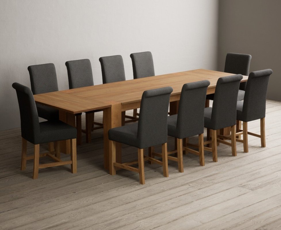 Photo 1 of Extending sheringham 200cm solid oak table with 10 charcoal grey braced chairs Photo 1 of Extending sheringham 200cm solid oak table with 10 charcoal grey braced chairs