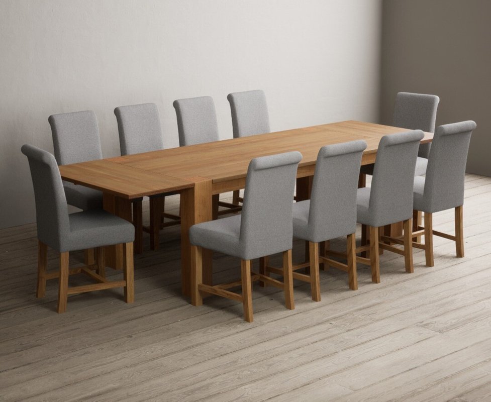 Photo 1 of Extending sheringham 200cm solid oak table with 10 grey braced chairs Photo 1 of Extending sheringham 200cm solid oak table with 10 grey braced chairs