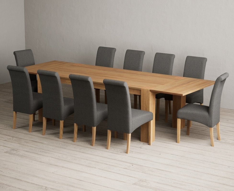 Photo 1 of Extending sheringham 200cm solid oak table with 10 charcoal grey scroll back chairs Photo 1 of Extending sheringham 200cm solid oak table with 10 charcoal grey scroll back chairs