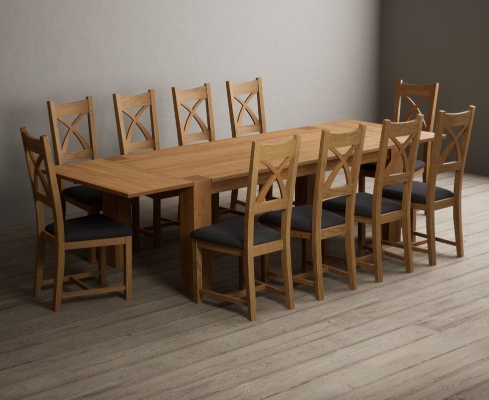 Photo 1 of Extending sheringham 200cm solid oak table with 10 charcoal grey natural solid oak chairs Photo 1 of Extending sheringham 200cm solid oak table with 10 charcoal grey natural solid oak chairs
