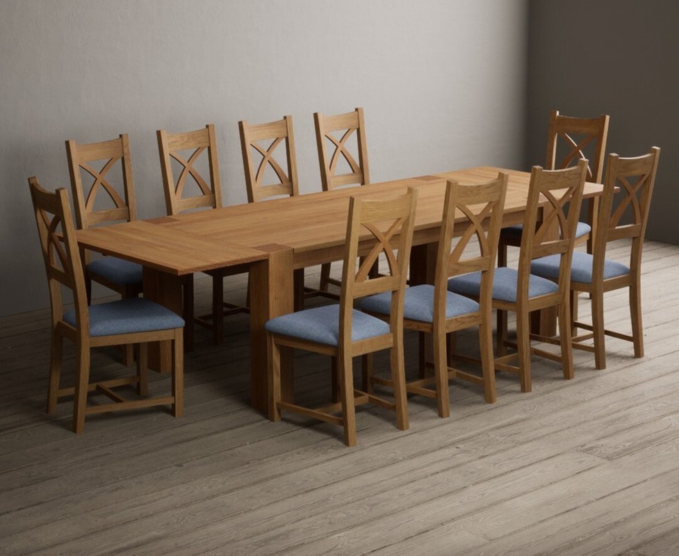 Photo 1 of Extending sheringham 200cm solid oak table with 10 blue natural solid oak chairs Photo 1 of Extending sheringham 200cm solid oak table with 10 blue natural solid oak chairs