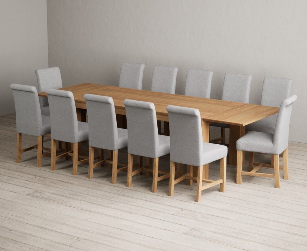 Photo 1 of Extending sheringham 200cm solid oak table with 12 grey braced chairs Photo 1 of Extending sheringham 200cm solid oak table with 12 grey braced chairs