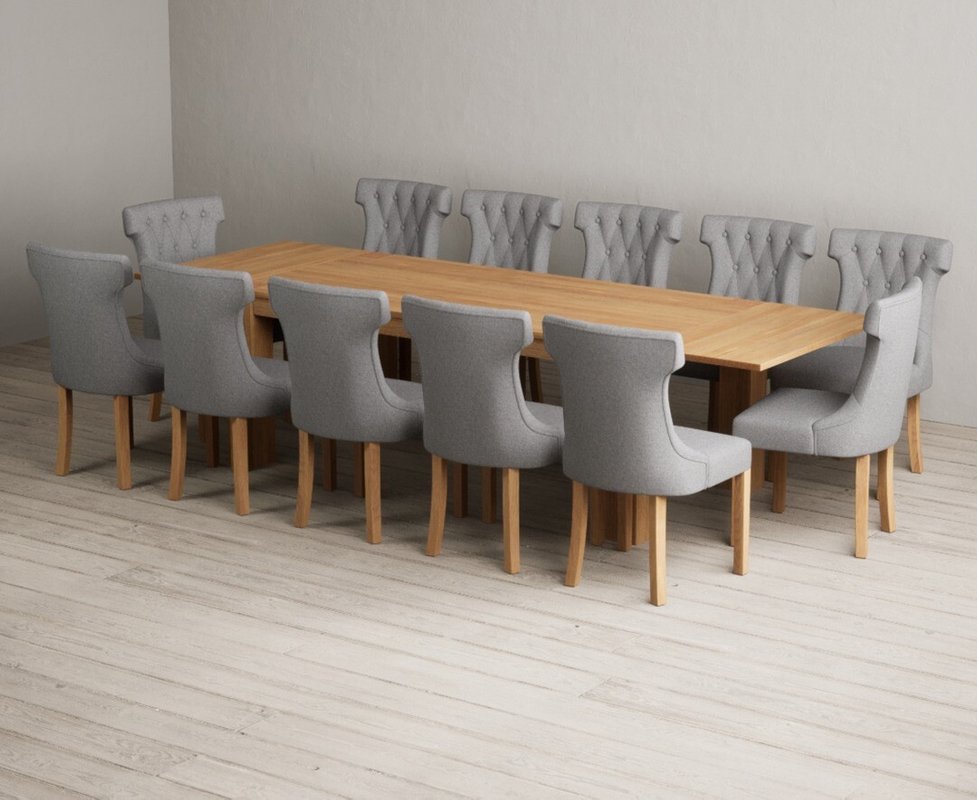 Photo 1 of Extending sheringham 200cm solid oak dining table with 12 grey clara chairs Photo 1 of Extending sheringham 200cm solid oak dining table with 12 grey clara chairs