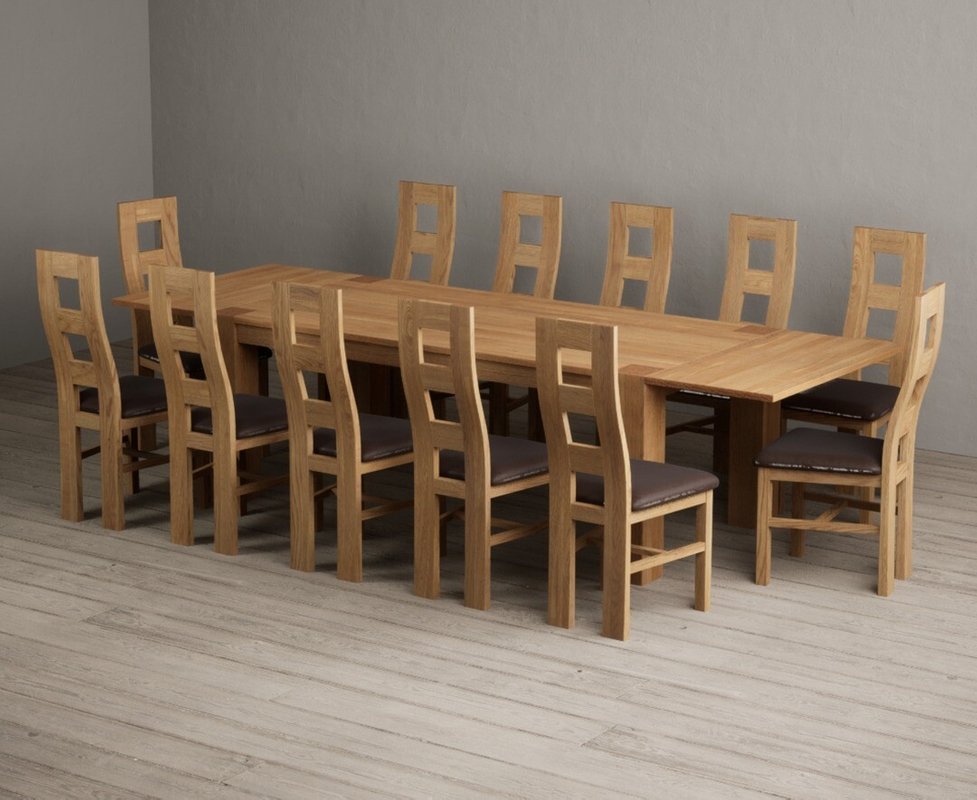 Photo 1 of Extending sheringham 200cm solid oak table with 12 brown natural chairs Photo 1 of Extending sheringham 200cm solid oak table with 12 brown natural chairs