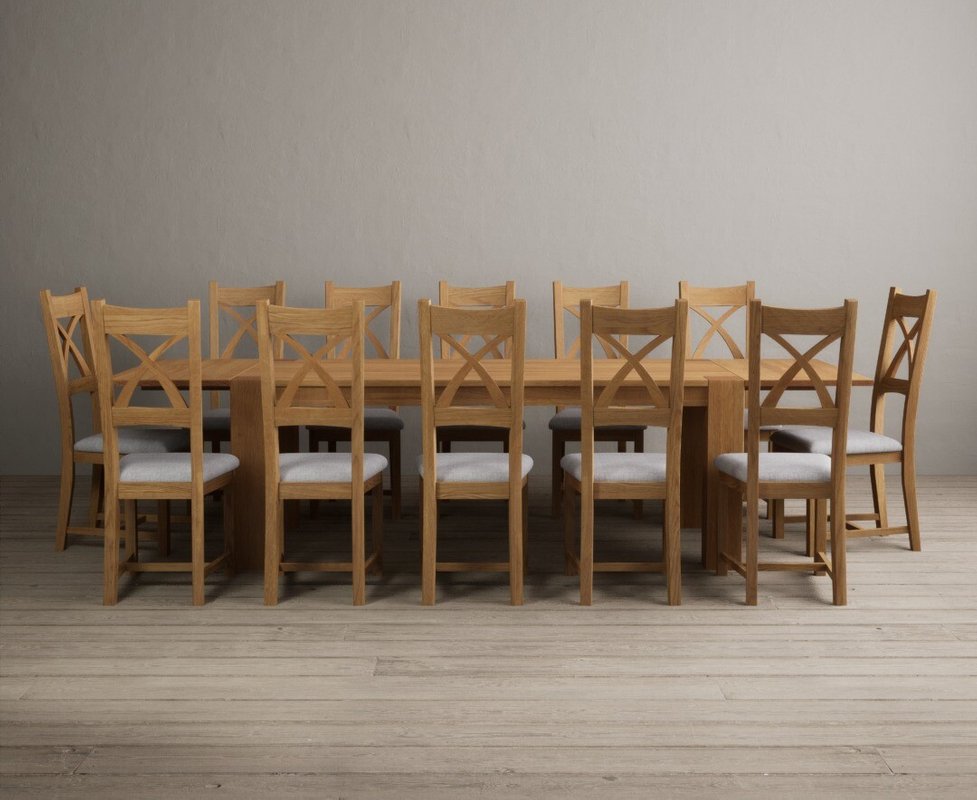 Photo 1 of Extending sheringham 200cm solid oak table with 12 light grey natural solid oak chairs Photo 1 of Extending sheringham 200cm solid oak table with 12 light grey natural solid oak chairs