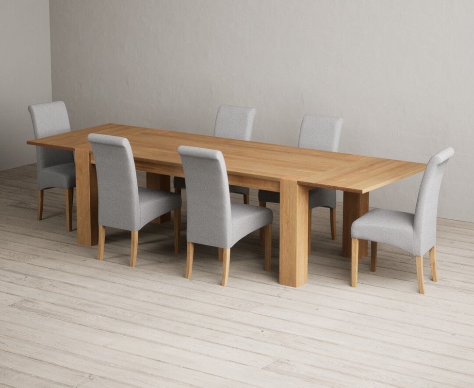 Photo 1 of Extending sheringham 200cm solid oak table with 6 grey scroll back chairs Photo 1 of Extending sheringham 200cm solid oak table with 6 grey scroll back chairs