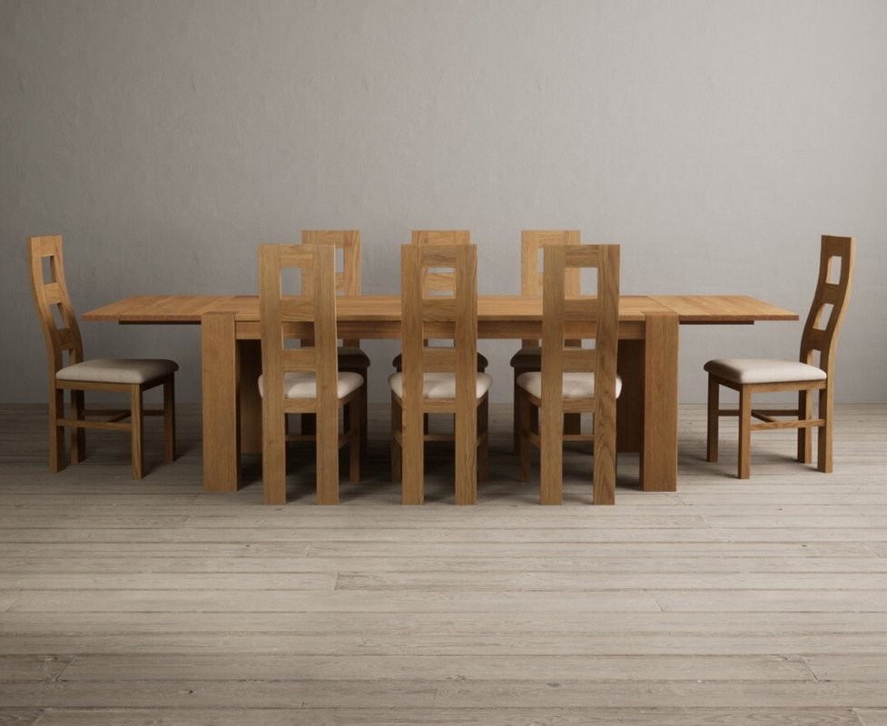 Photo 1 of Extending sheringham 200cm solid oak table with 8 linen natural chairs Photo 1 of Extending sheringham 200cm solid oak table with 8 linen natural chairs