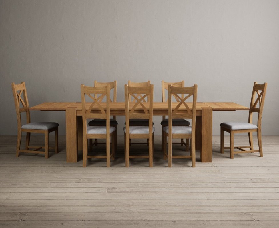 Photo 1 of Extending sheringham 200cm solid oak table with 8 light grey natural solid oak chairs Photo 1 of Extending sheringham 200cm solid oak table with 8 light grey natural solid oak chairs