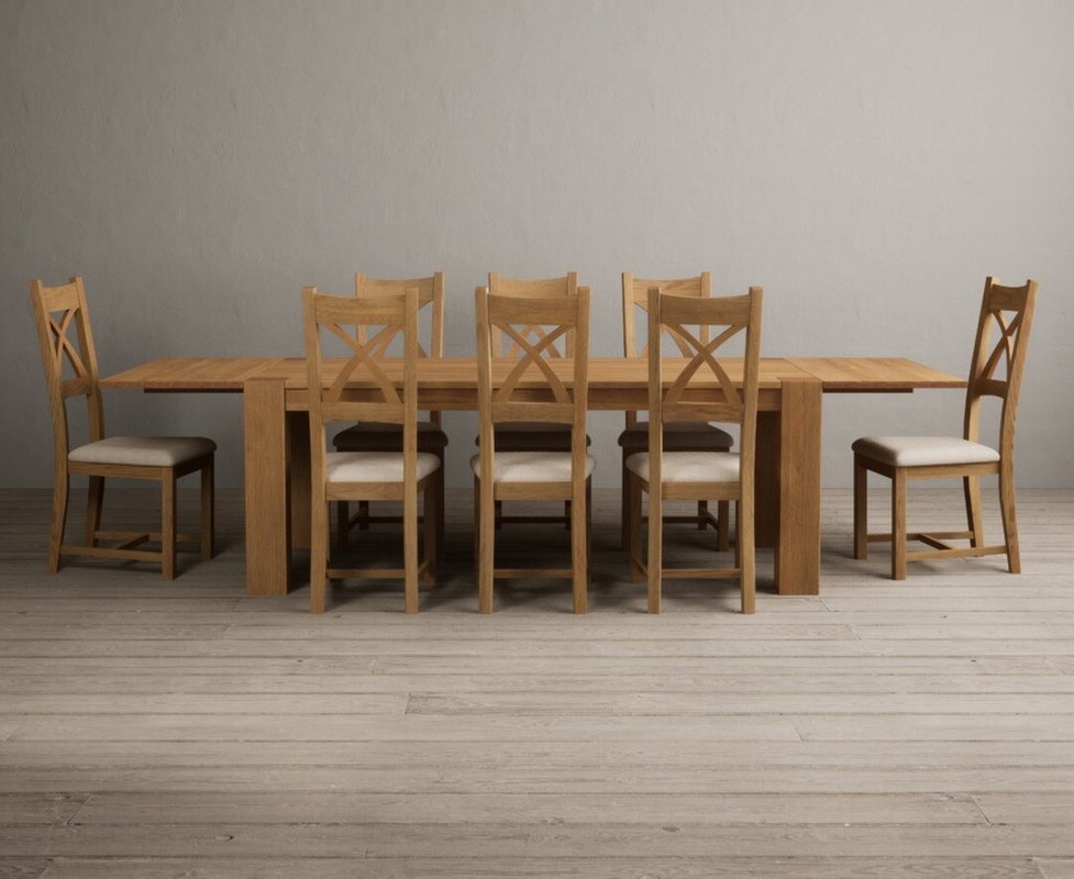 Photo 1 of Extending sheringham 200cm solid oak table with 8 linen natural solid oak chairs Photo 1 of Extending sheringham 200cm solid oak table with 8 linen natural solid oak chairs