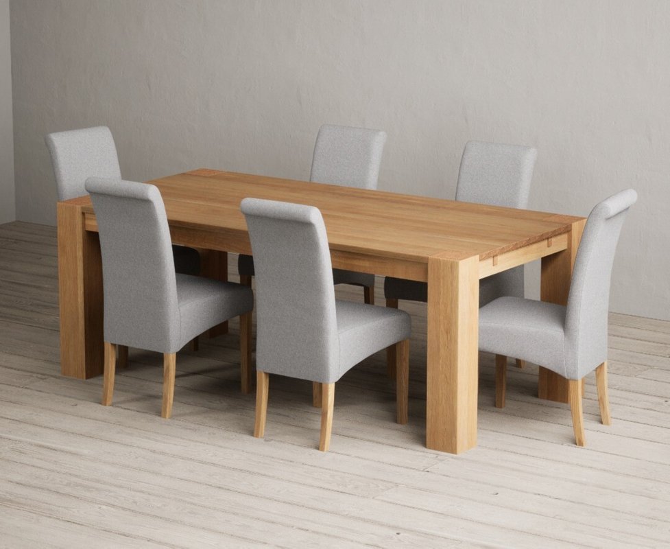 Photo 1 of Sheringham 200cm solid oak dining table with 6 grey scroll back chairs Photo 1 of Sheringham 200cm solid oak dining table with 6 grey scroll back chairs