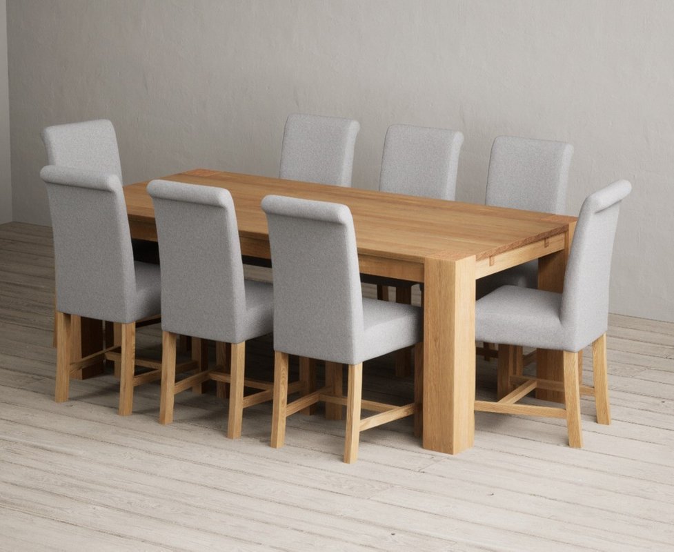 Photo 1 of Sheringham 200cm solid oak dining table with 8 grey braced chairs Photo 1 of Sheringham 200cm solid oak dining table with 8 grey braced chairs