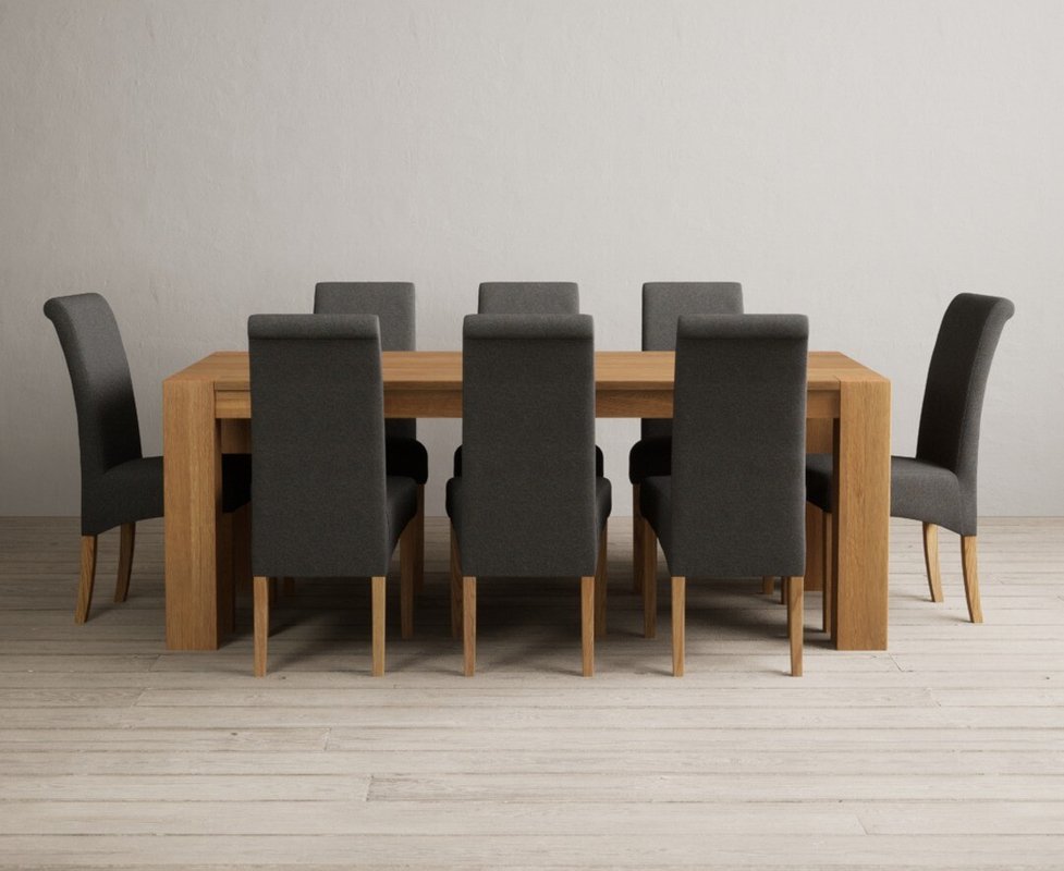 Photo 1 of Sheringham 200cm solid oak dining table with 8 charcoal grey scroll back chairs Photo 1 of Sheringham 200cm solid oak dining table with 8 charcoal grey scroll back chairs