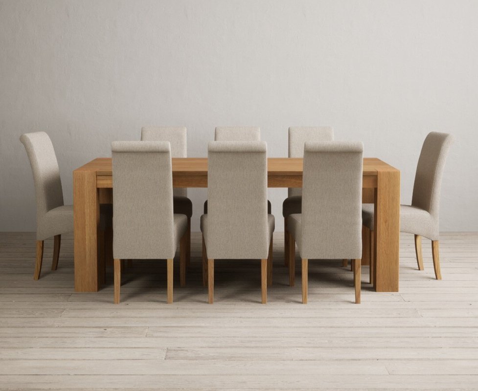 Photo 1 of Sheringham 200cm solid oak dining table with 8 natural scroll back chairs Photo 1 of Sheringham 200cm solid oak dining table with 8 natural scroll back chairs