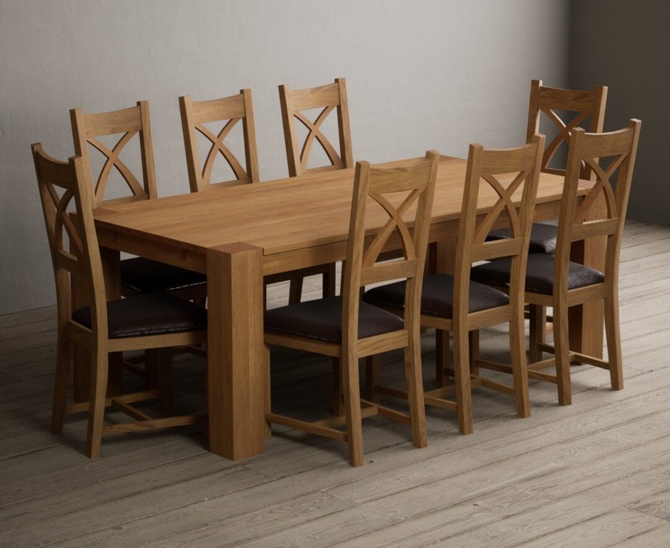 Photo 1 of Sheringham 200cm solid oak dining table with 8 brown natural solid oak chairs Photo 1 of Sheringham 200cm solid oak dining table with 8 brown natural solid oak chairs