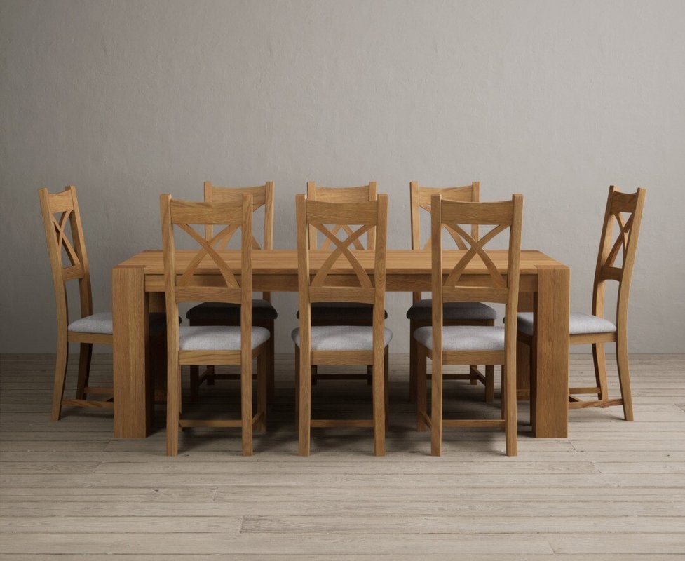 Photo 1 of Sheringham 200cm solid oak dining table with 8 light grey natural solid oak chairs Photo 1 of Sheringham 200cm solid oak dining table with 8 light grey natural solid oak chairs