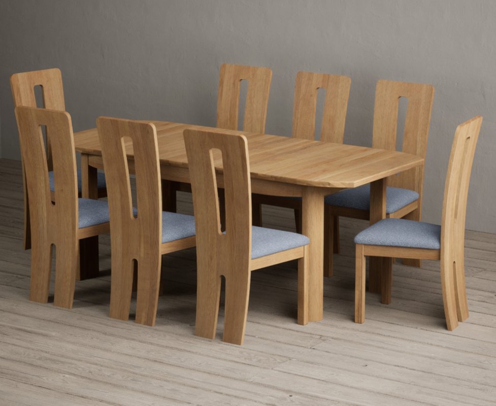 Photo 1 of Extending somerton 160cm solid oak dining table with 8 blue lucca chairs Photo 1 of Extending somerton 160cm solid oak dining table with 8 blue lucca chairs
