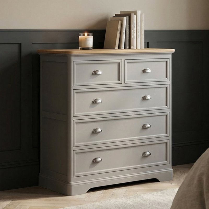Photo 1 of Felton oak and light grey painted 2 over 3 chest of drawers Photo 1 of Felton oak and light grey painted 2 over 3 chest of drawers