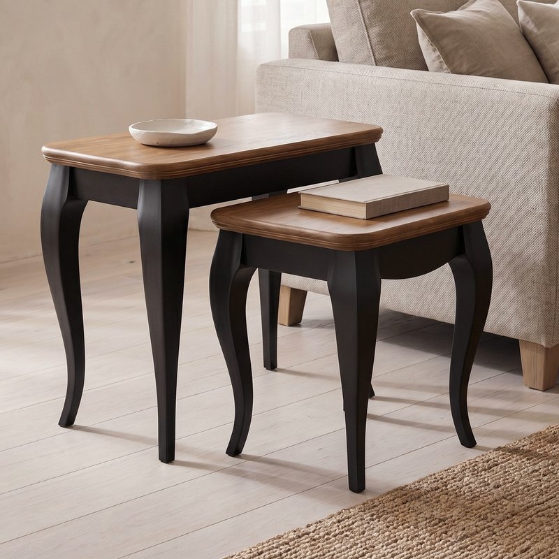 Photo 1 of Chateau noir oak and black painted nest of tables Photo 1 of Chateau noir oak and black painted nest of tables