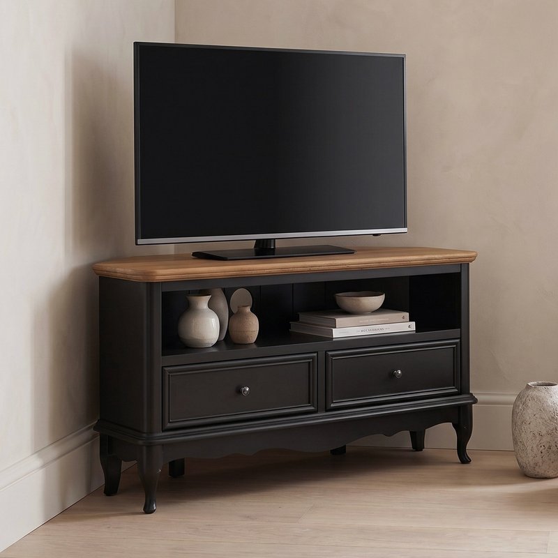Photo 1 of Chateau noir oak and black painted corner tv cabinet Photo 1 of Chateau noir oak and black painted corner tv cabinet