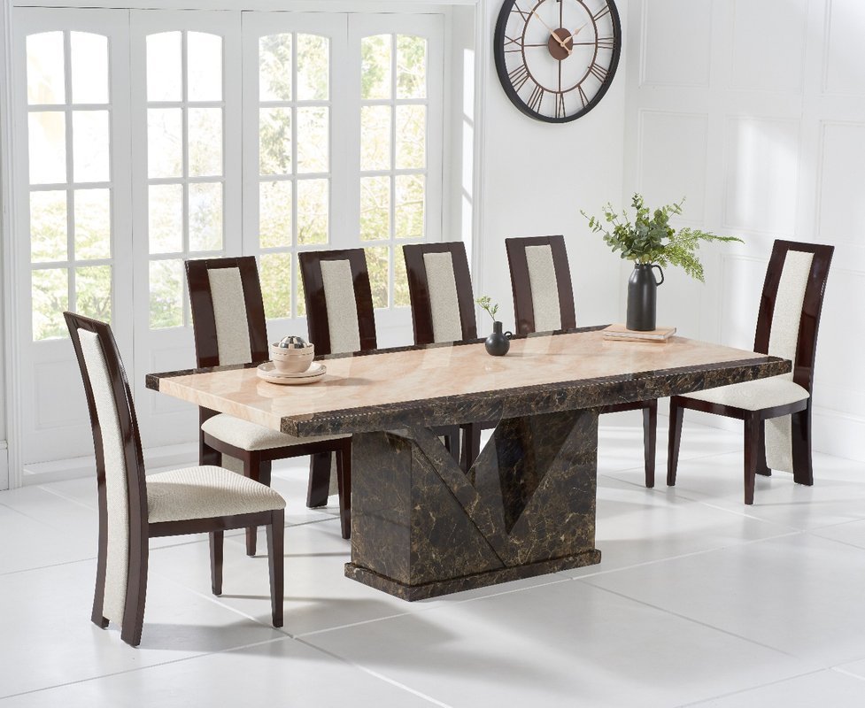 Photo 1 of Tenore 220cm marble dining table with 8 brown novara chairs Photo 1 of Tenore 220cm marble dining table with 8 brown novara chairs