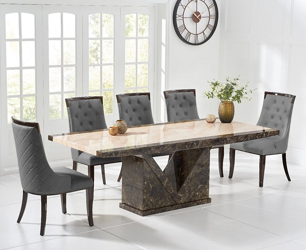 Photo 1 of Tenore 180cm marble dining table with 8 grey francesca chairs Photo 1 of Tenore 180cm marble dining table with 8 grey francesca chairs