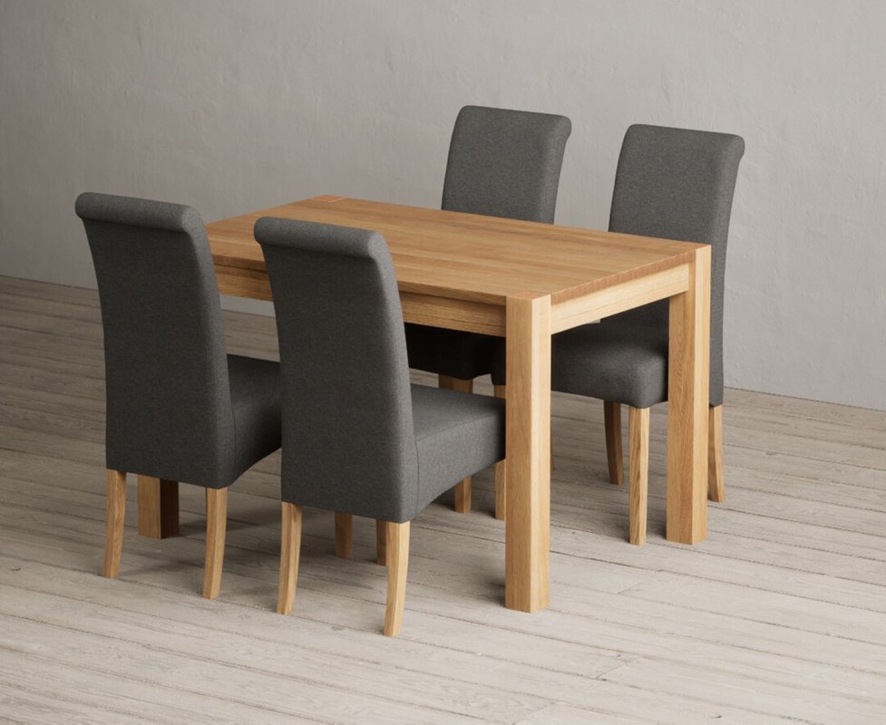 Photo 1 of Thetford 120cm solid oak dining table with 4 charcoal grey scroll back chairs Photo 1 of Thetford 120cm solid oak dining table with 4 charcoal grey scroll back chairs