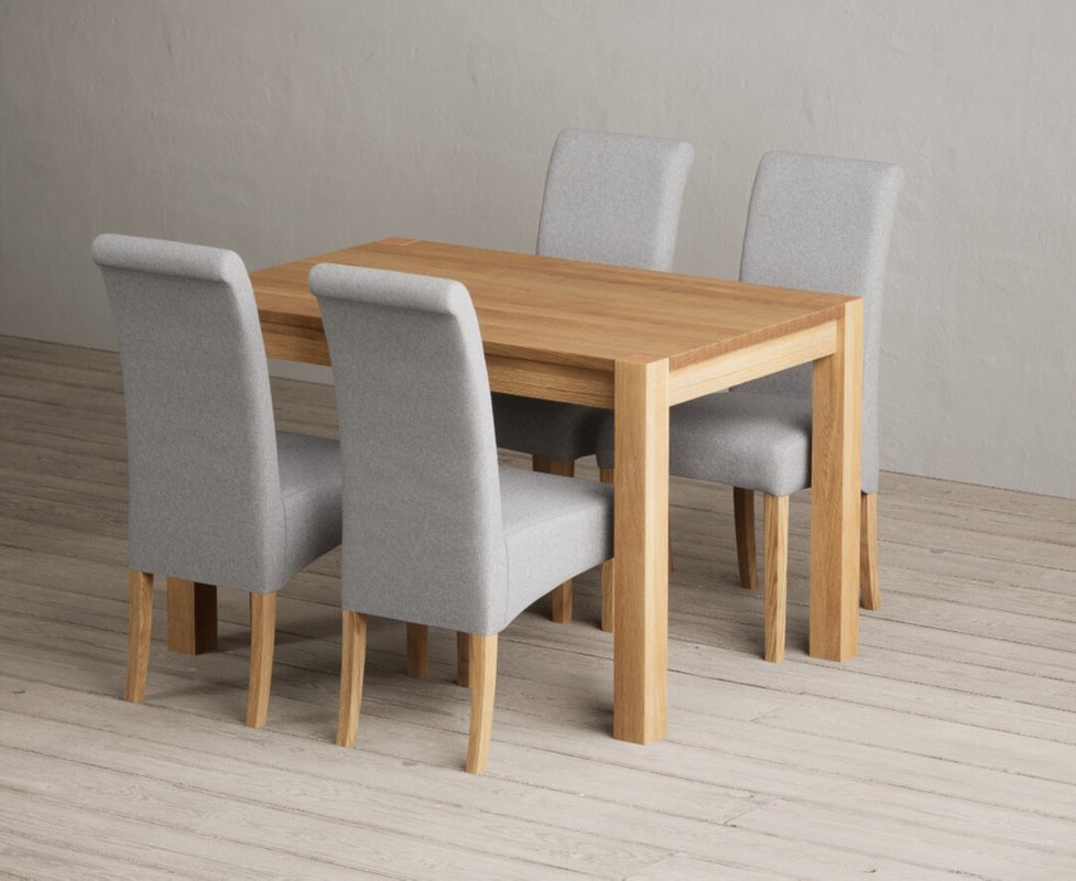 Photo 1 of Thetford 120cm solid oak dining table with 4 grey scroll back chairs Photo 1 of Thetford 120cm solid oak dining table with 4 grey scroll back chairs