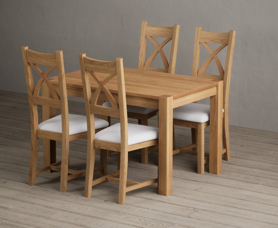 Photo 1 of Thetford 120cm solid oak dining table with 4 light grey natural solid oak chairs Photo 1 of Thetford 120cm solid oak dining table with 4 light grey natural solid oak chairs