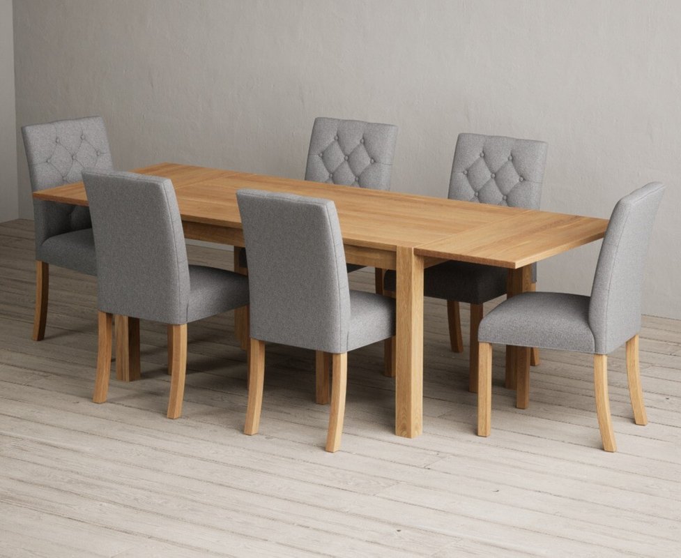 Photo 1 of Extending thetford 150cm solid oak table with 6 grey isabella chairs Photo 1 of Extending thetford 150cm solid oak table with 6 grey isabella chairs
