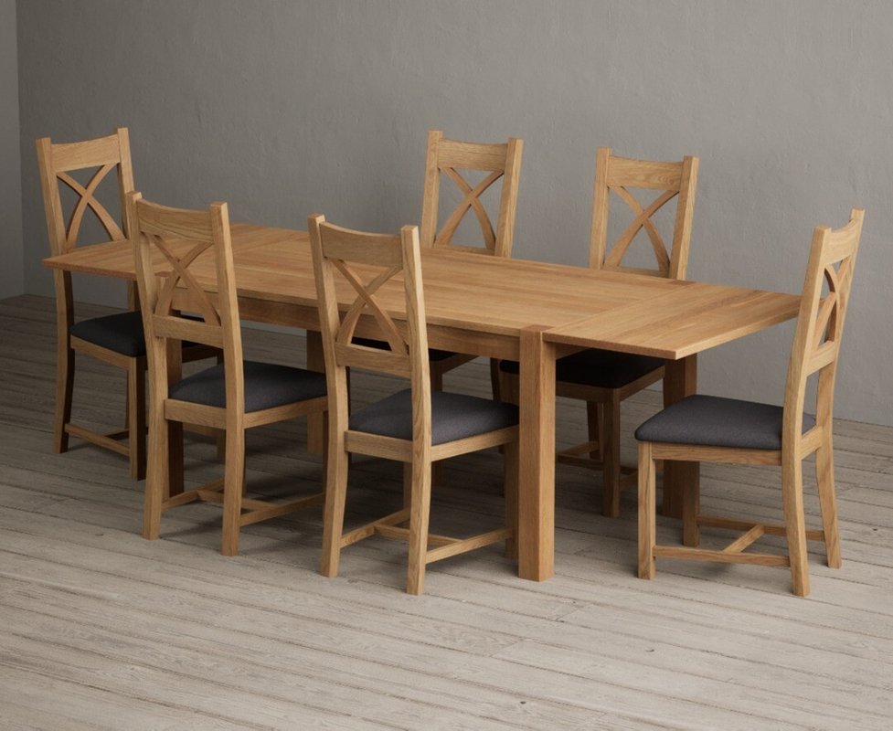 Photo 1 of Extending thetford 150cm solid oak dining table with 6 charcoal grey natural solid oak chairs Photo 1 of Extending thetford 150cm solid oak dining table with 6 charcoal grey natural solid oak chairs