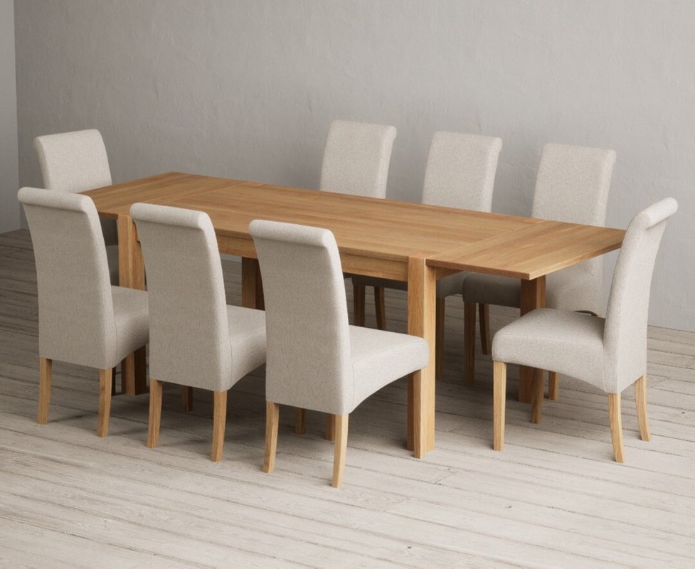 Photo 1 of Extending thetford 150cm solid oak dining table with 8 natural scroll back chairs Photo 1 of Extending thetford 150cm solid oak dining table with 8 natural scroll back chairs