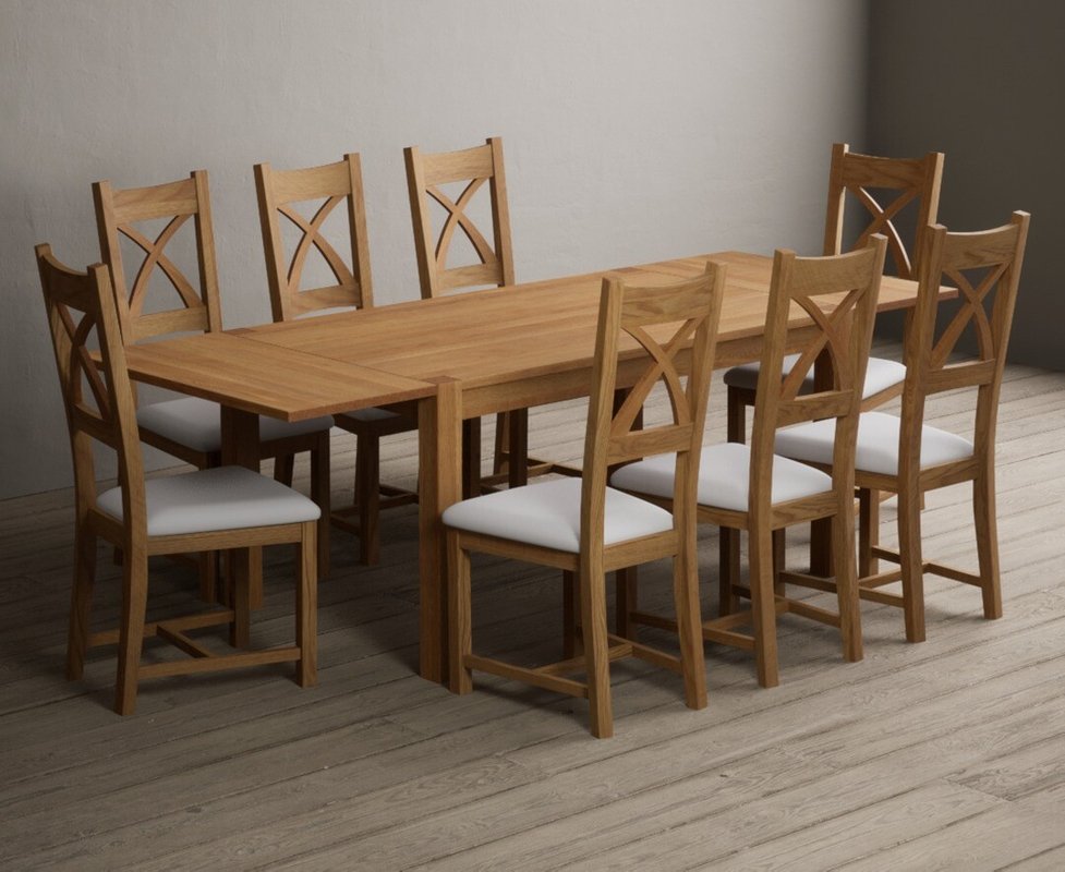 Photo 1 of Extending thetford 150cm solid oak dining table with 8 light grey natural solid oak chairs Photo 1 of Extending thetford 150cm solid oak dining table with 8 light grey natural solid oak chairs