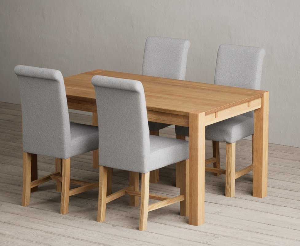 Photo 1 of Thetford 150cm solid oak dining table with 4 grey braced chairs Photo 1 of Thetford 150cm solid oak dining table with 4 grey braced chairs