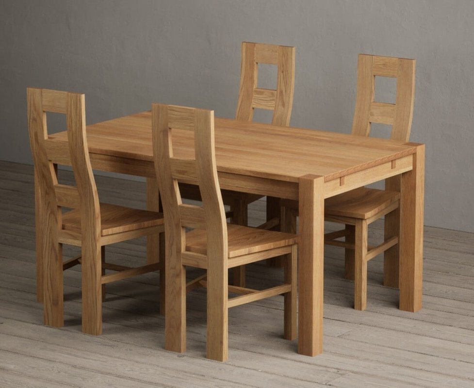Photo of Thetford 150cm oak dining table with 6 linen natural chairs Photo of Thetford 150cm oak dining table with 6 linen natural chairs