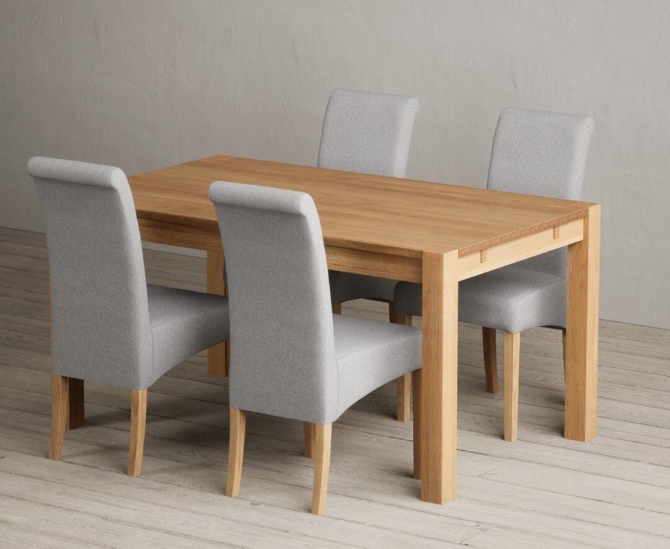 Photo 1 of Thetford 150cm solid oak dining table with 4 grey scroll back chairs Photo 1 of Thetford 150cm solid oak dining table with 4 grey scroll back chairs