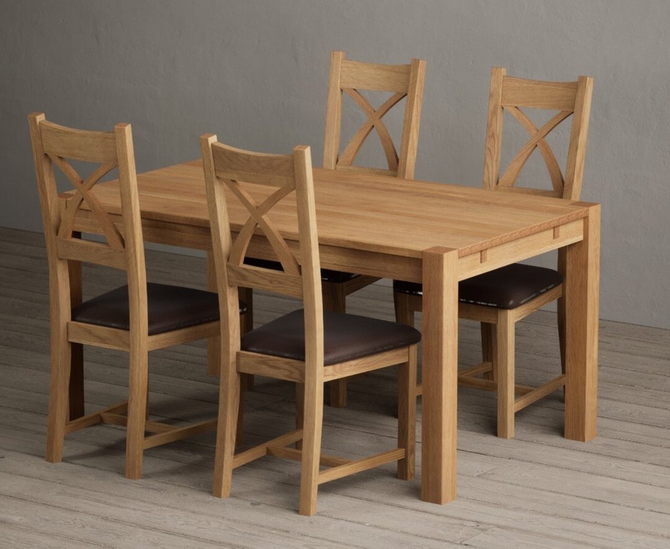 Photo 1 of Thetford 150cm solid oak dining table with 4 brown natural solid oak chairs Photo 1 of Thetford 150cm solid oak dining table with 4 brown natural solid oak chairs
