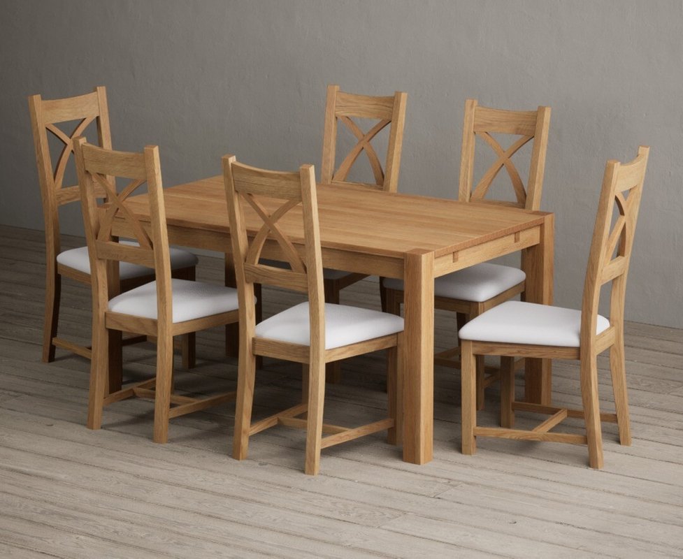 Photo 1 of Thetford 150cm solid oak dining table with 6 light grey natural solid oak chairs Photo 1 of Thetford 150cm solid oak dining table with 6 light grey natural solid oak chairs