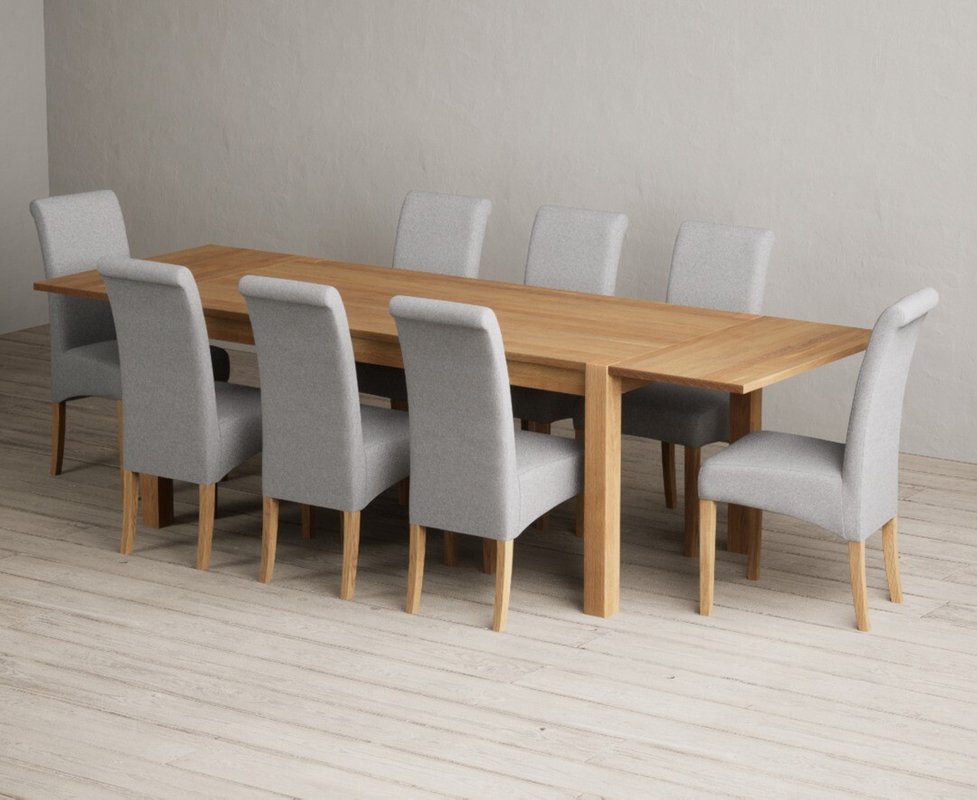 Photo 1 of Extending thetford 180cm solid oak dining table with 8 grey scroll back chairs Photo 1 of Extending thetford 180cm solid oak dining table with 8 grey scroll back chairs