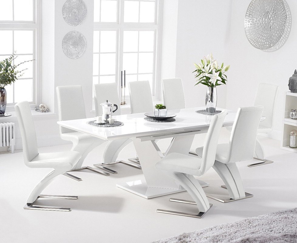 Photo 1 of Extending vittorio 160cm white high gloss dining table with 10 white aldo chairs Photo 1 of Extending vittorio 160cm white high gloss dining table with 10 white aldo chairs