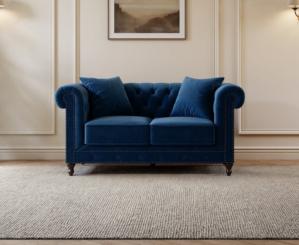 Photo of Westminster chesterfield blue velvet 2 seater sofa Photo of Westminster chesterfield blue velvet 2 seater sofa