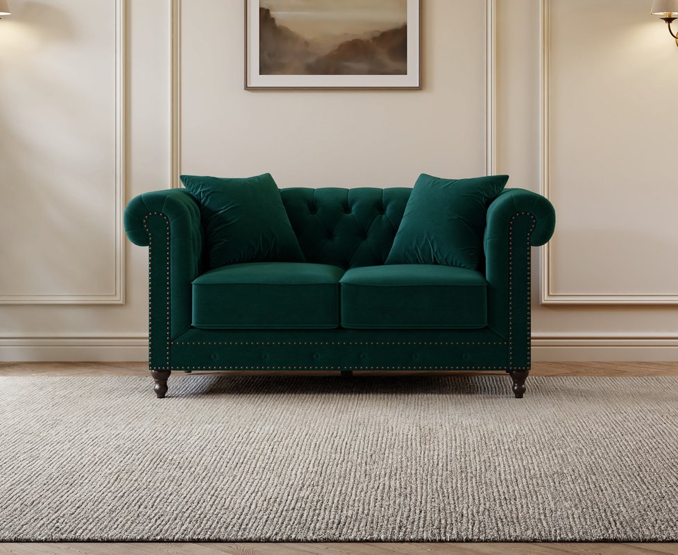 Photo of Westminster chesterfield green velvet 2 seater sofa Photo of Westminster chesterfield green velvet 2 seater sofa