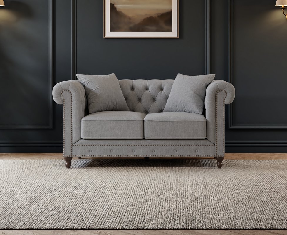 Photo of Westminster chesterfield grey linen 2 seater sofa Photo of Westminster chesterfield grey linen 2 seater sofa