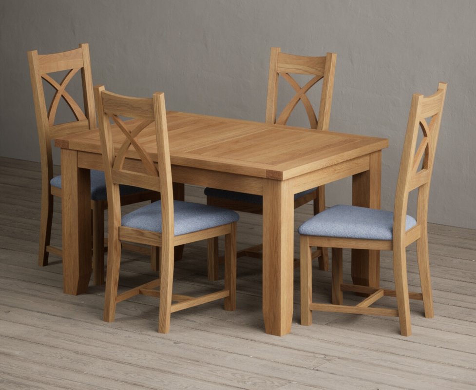 Photo 1 of Extending yateley 130cm solid oak dining table with 4 blue natural solid oak chairs Photo 1 of Extending yateley 130cm solid oak dining table with 4 blue natural solid oak chairs