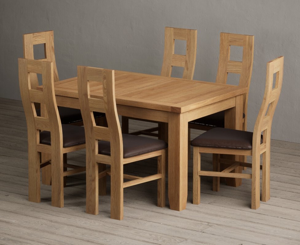 Photo 1 of Extending yateley 130cm solid oak dining table with 6 brown natural chairs Photo 1 of Extending yateley 130cm solid oak dining table with 6 brown natural chairs