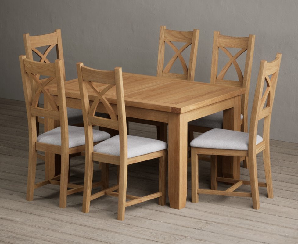 Photo 1 of Extending yateley 130cm solid oak dining table with 6 light grey natural solid oak chairs Photo 1 of Extending yateley 130cm solid oak dining table with 6 light grey natural solid oak chairs