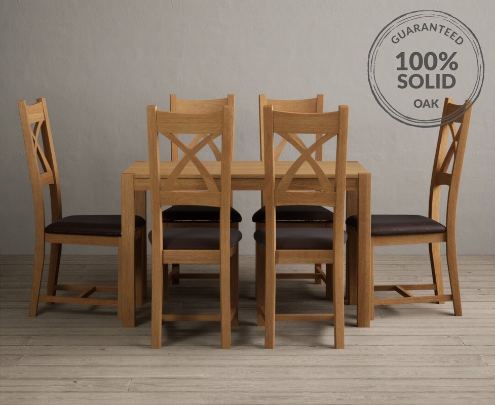 Photo 1 of York 120cm solid oak dining table with 6 brown natural solid oak chairs Photo 1 of York 120cm solid oak dining table with 6 brown natural solid oak chairs