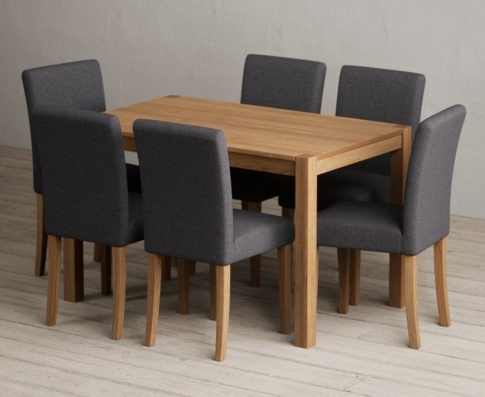 Photo 1 of York 120cm solid oak dining table with 6 charcoal lila chairs Photo 1 of York 120cm solid oak dining table with 6 charcoal lila chairs